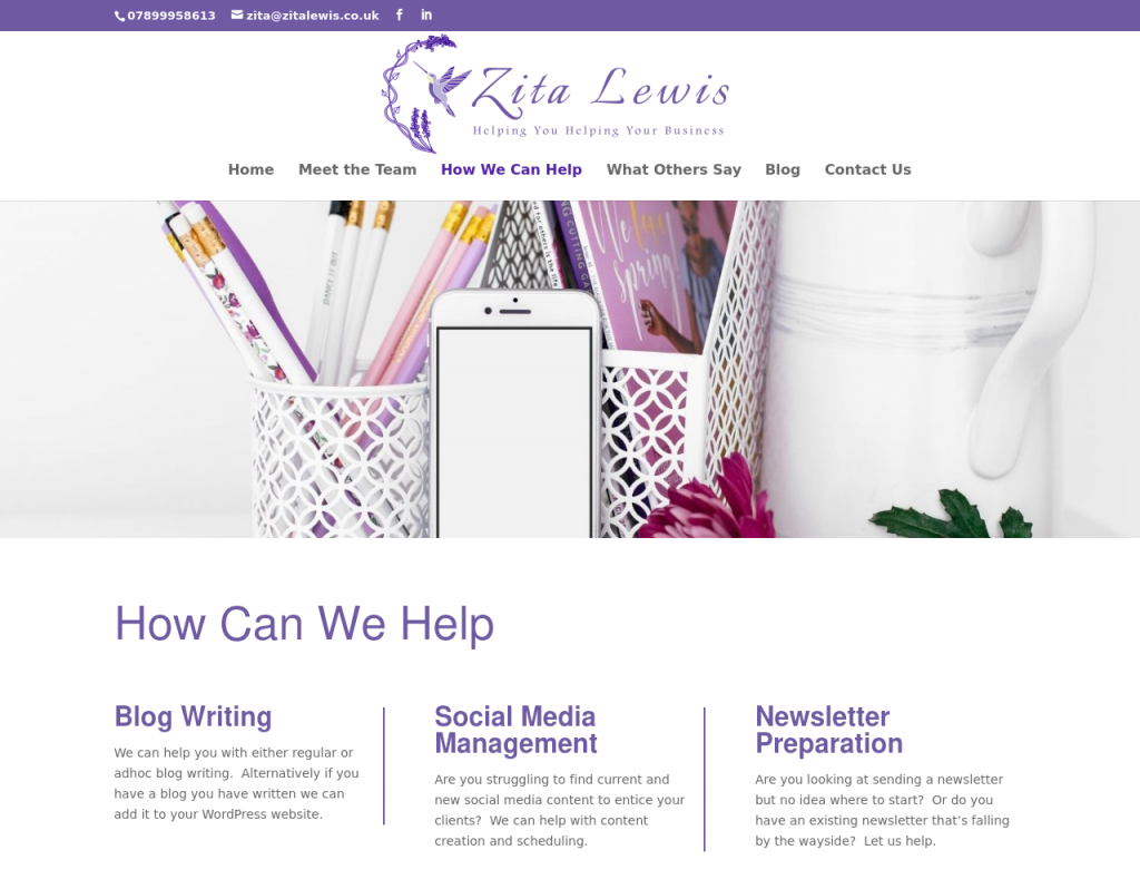 Image of how we can help page from Zita Lewis website